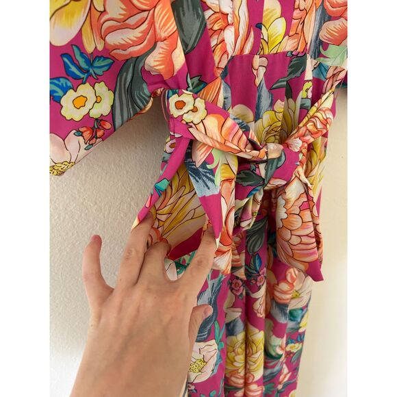 Farm Rio Anthropologie Eulalie Wide-Leg Jumpsuit size XS pink floral spring - Picture 7 of 12